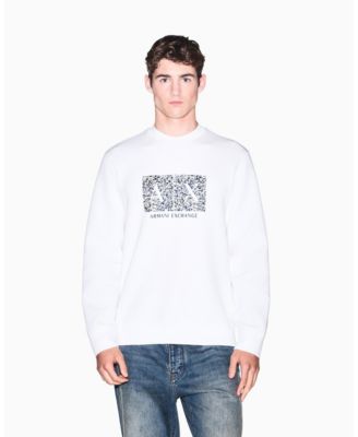 A|X Armani Exchange Men's Long Sleeve All-Over Logo Bonded Cotton Crewneck Sweatshirt