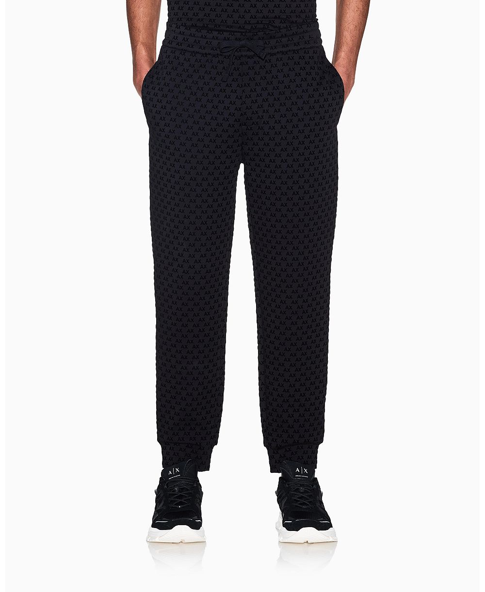 A|X Armani Exchange Men's Bonded Cotton Flocked All Over Logo Jogger
