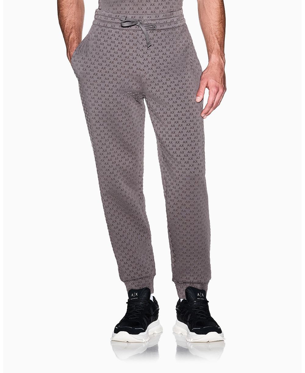 A|X Armani Exchange Men's Bonded Cotton Flocked All Over Logo Jogger