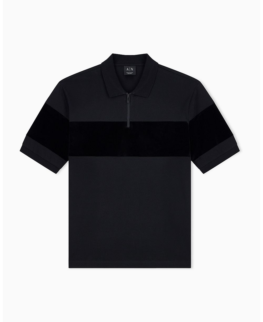 A|X Armani Exchange Мужская рубашка поло с коротким рукавом из хлопка Mercerized Cotton Colorblock с молнией