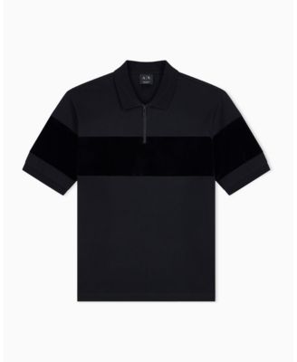 A|X Armani Exchange Мужская рубашка поло с коротким рукавом из хлопка Mercerized Cotton Colorblock с молнией