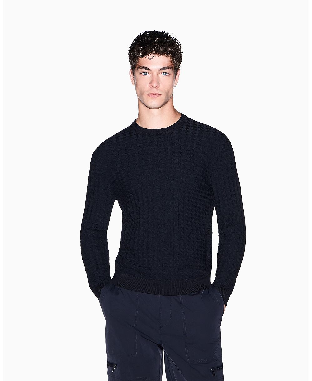 A|X Armani Exchange Men's Geometric Ribbed Viscose Crewneck Sweater
