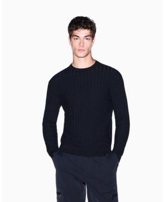 A|X Armani Exchange Men's Geometric Ribbed Viscose Crewneck Sweater