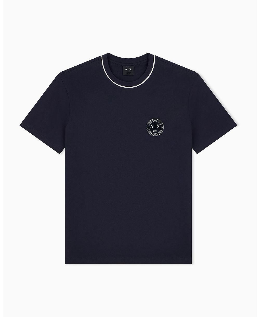 A|X Armani Exchange Men's Short Sleeve Neck Piping Badge logo Regular Fit T-Shirt