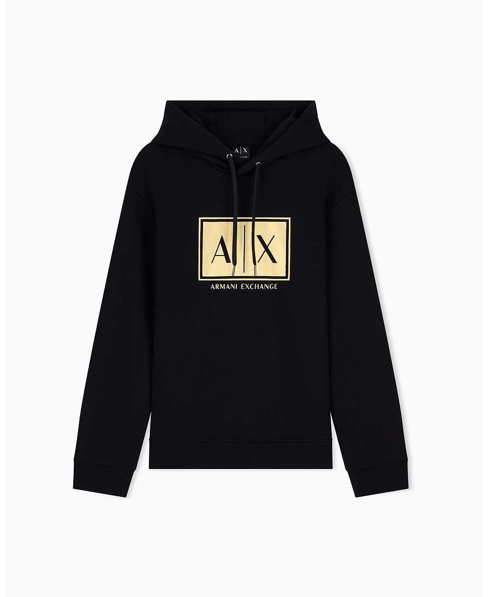 A|X Armani Exchange Мужской черный и золотой свитшот-худи Box