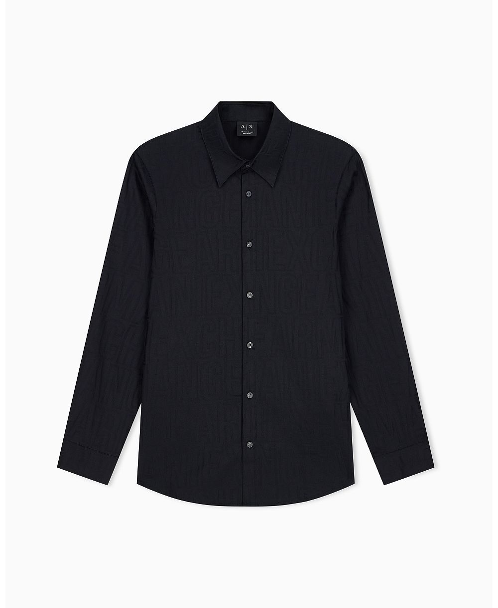 A|X Armani Exchange Men's Cotton Jacquard All Over Logo Woven Shirt