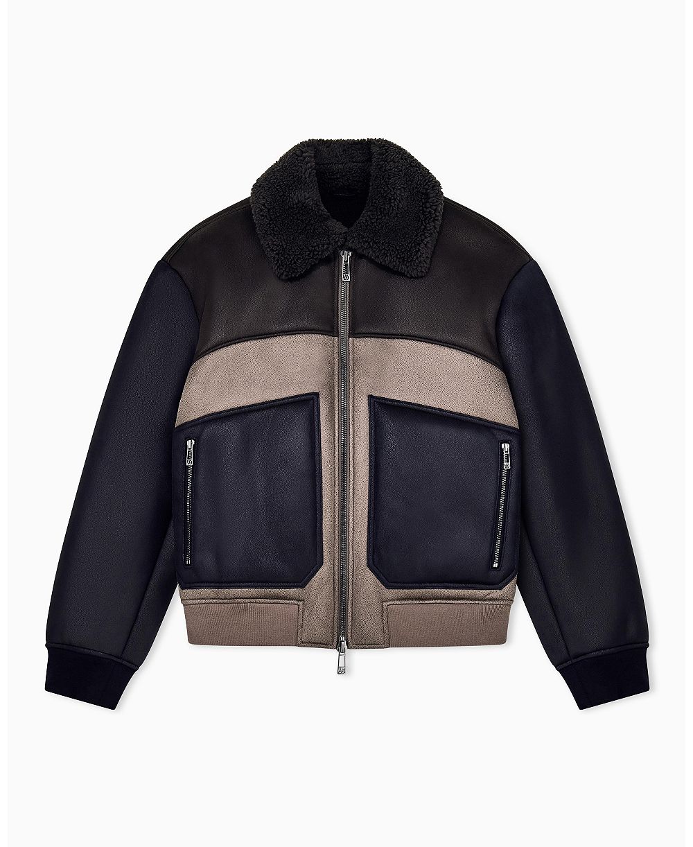 A|X Armani Exchange Men's Crossover Sherpa Collar Color Block Bomber Jacket