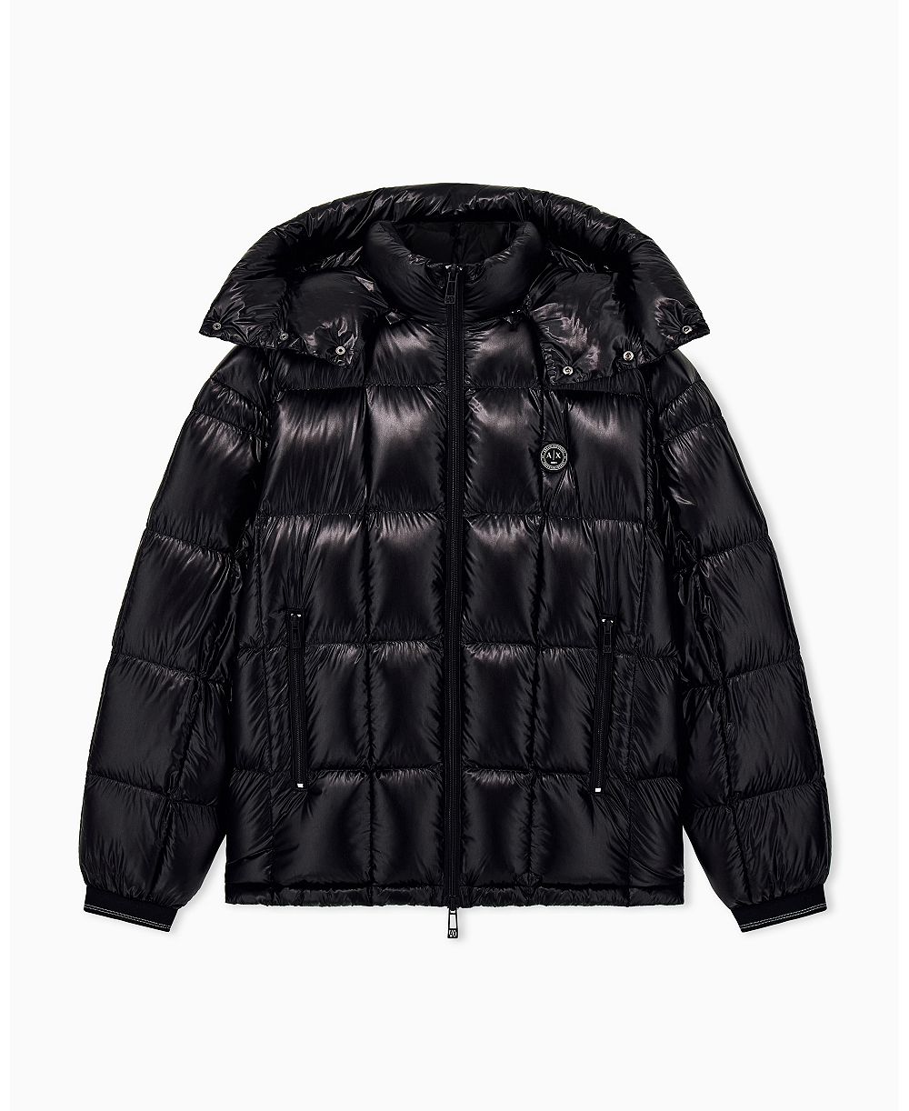 A|X Armani Exchange Men's Nylon Metallic Shine Down Hood with Jacket