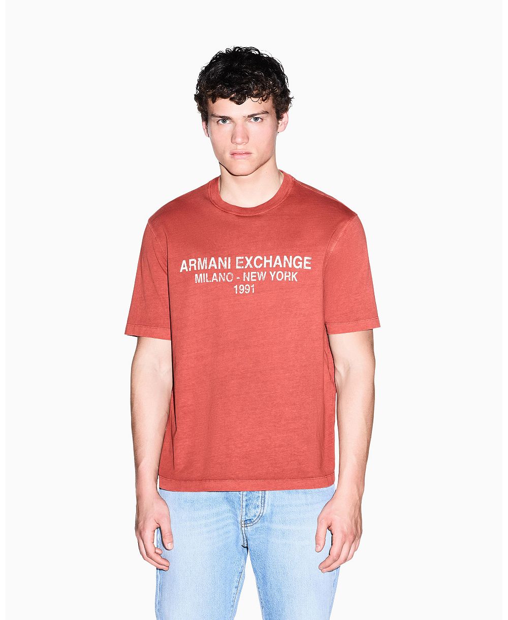 A|X Armani Exchange Men's Garment Dyed Vintage Wording T-Shirt