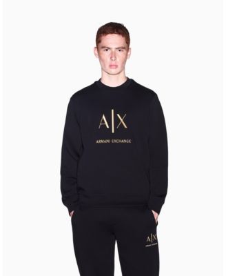 A|X Armani Exchange Men's Black And Gold Bonded Cotton Crewneck Sweatshirt