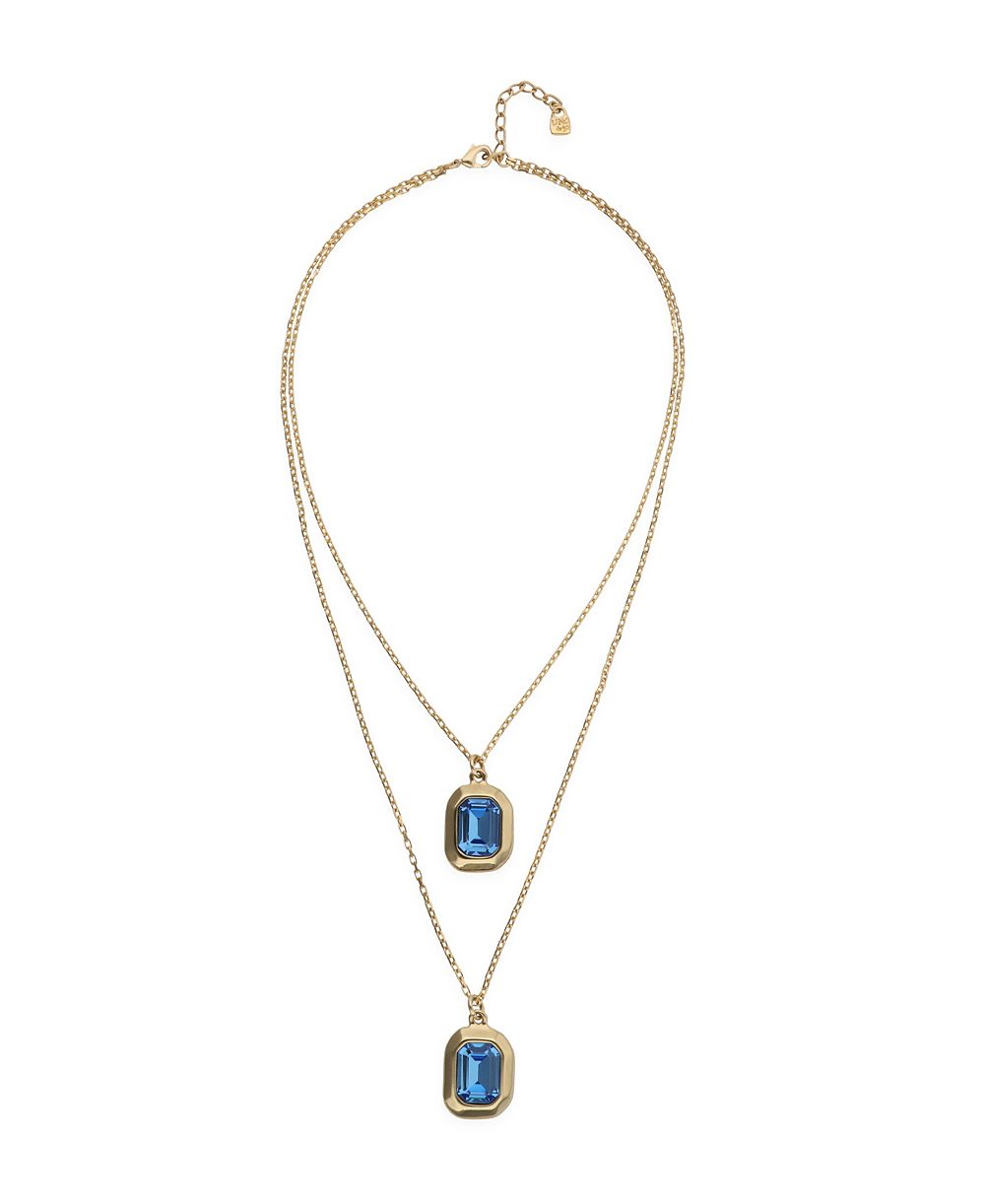 UNOde50 18k Gold and Sterling Silver Plated Long with Blue Faceted Crystal Necklace