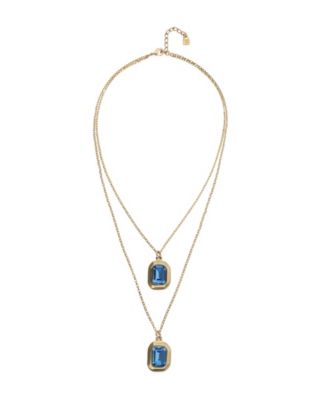 UNOde50 18k Gold and Sterling Silver Plated Long with Blue Faceted Crystal Necklace