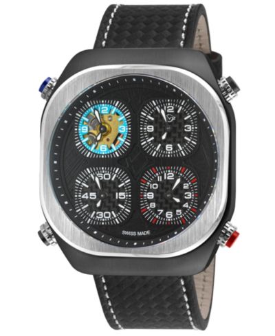 GV2 by Gevril Men's Quattro Swiss Quartz with stitching Italian Leather Strap Watch
