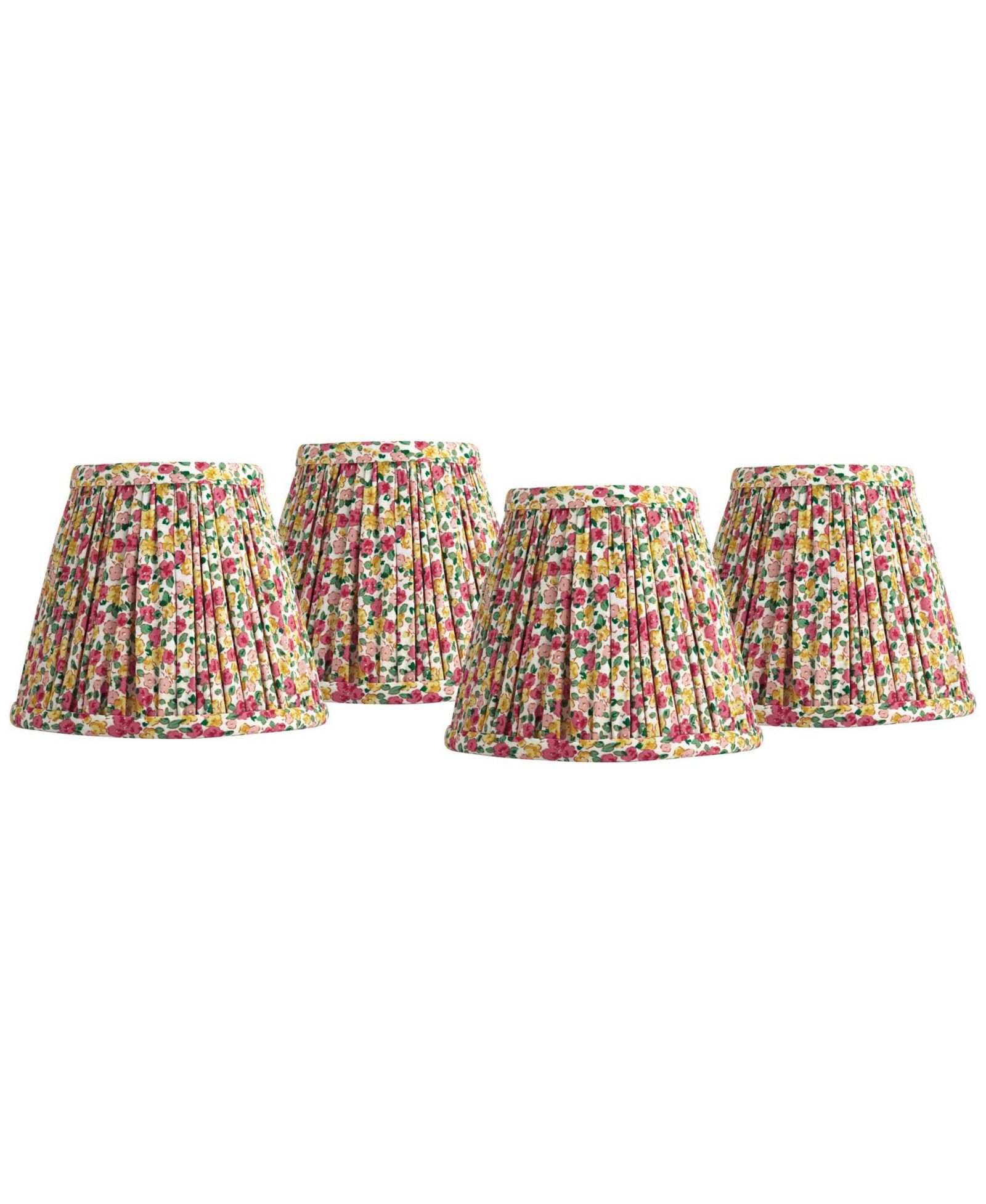 Springcrest Nelle 3 1/2" Top x 6" Bottom x 5" High x 5" Slant Print Lamp Shade Replacement Set of 4 Red Yellow Floral Clip On Candelabra