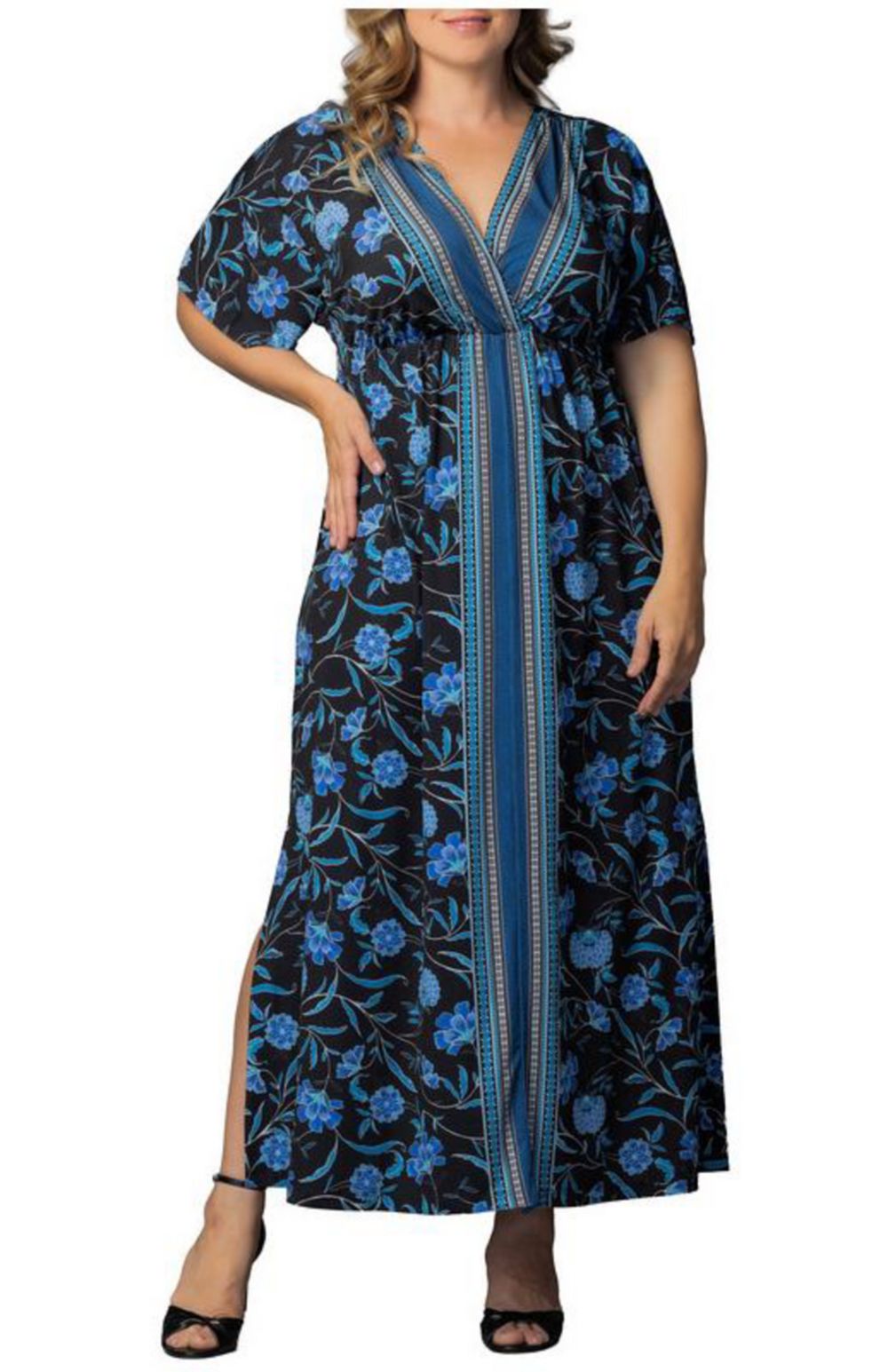 Kiyonna Plus Size Wanderlust Border Print Maxi Dress