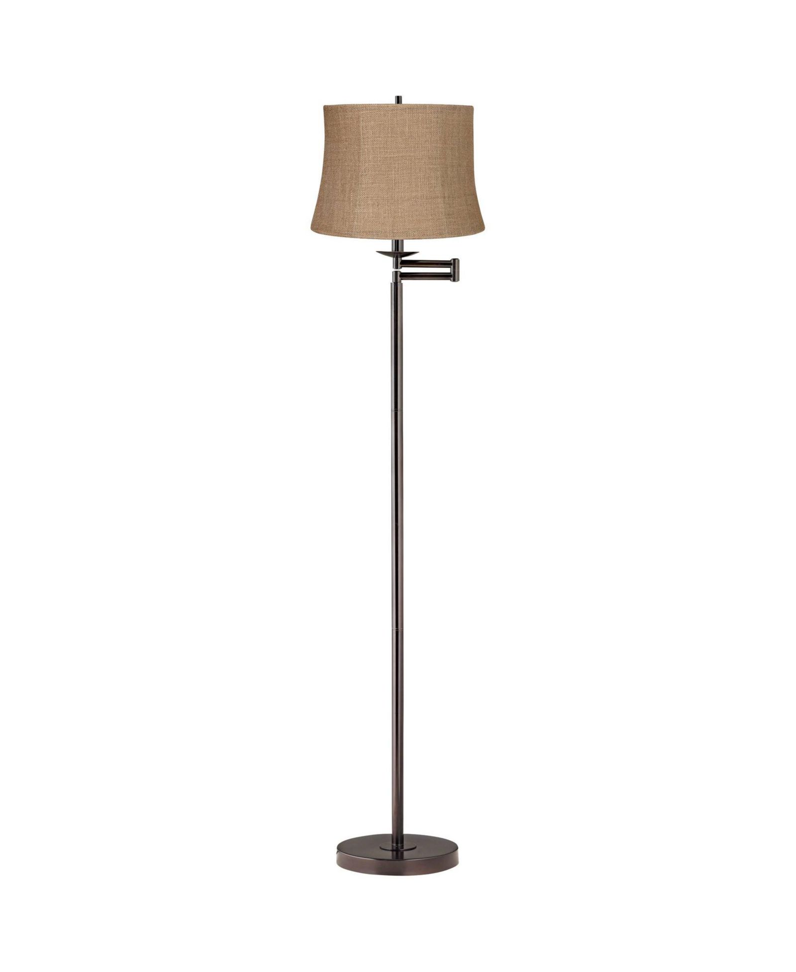 360 Lighting Modern Bronze Swing Arm Floor Lamp 60.5" Tall with Burlap Fabric Drum Shade for Living Room Reading Bedroom Office
