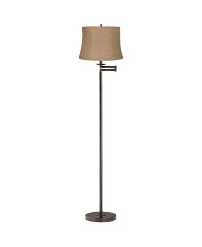 Напольная лампа с поворотным кронштейном Modern Bronze 360 Lighting, высота 60,5 дюйма, абажур из мешковины, для гостиной, спальни или офиса
