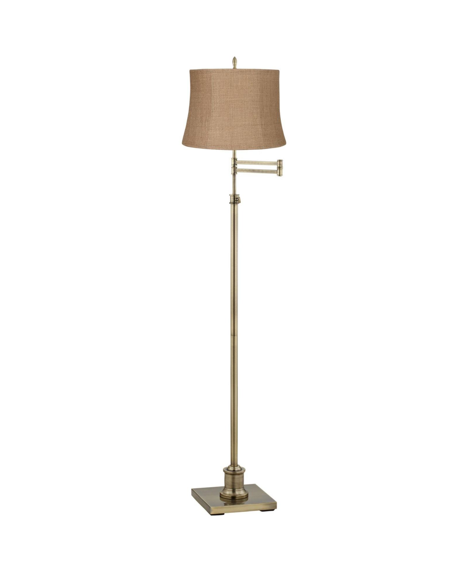 360 Lighting Swing Arm Floor Lamp Adjustable Height 70" Tall Antique Brass Burlap Fabric Drum Shade for Living Room Reading Bedroom
