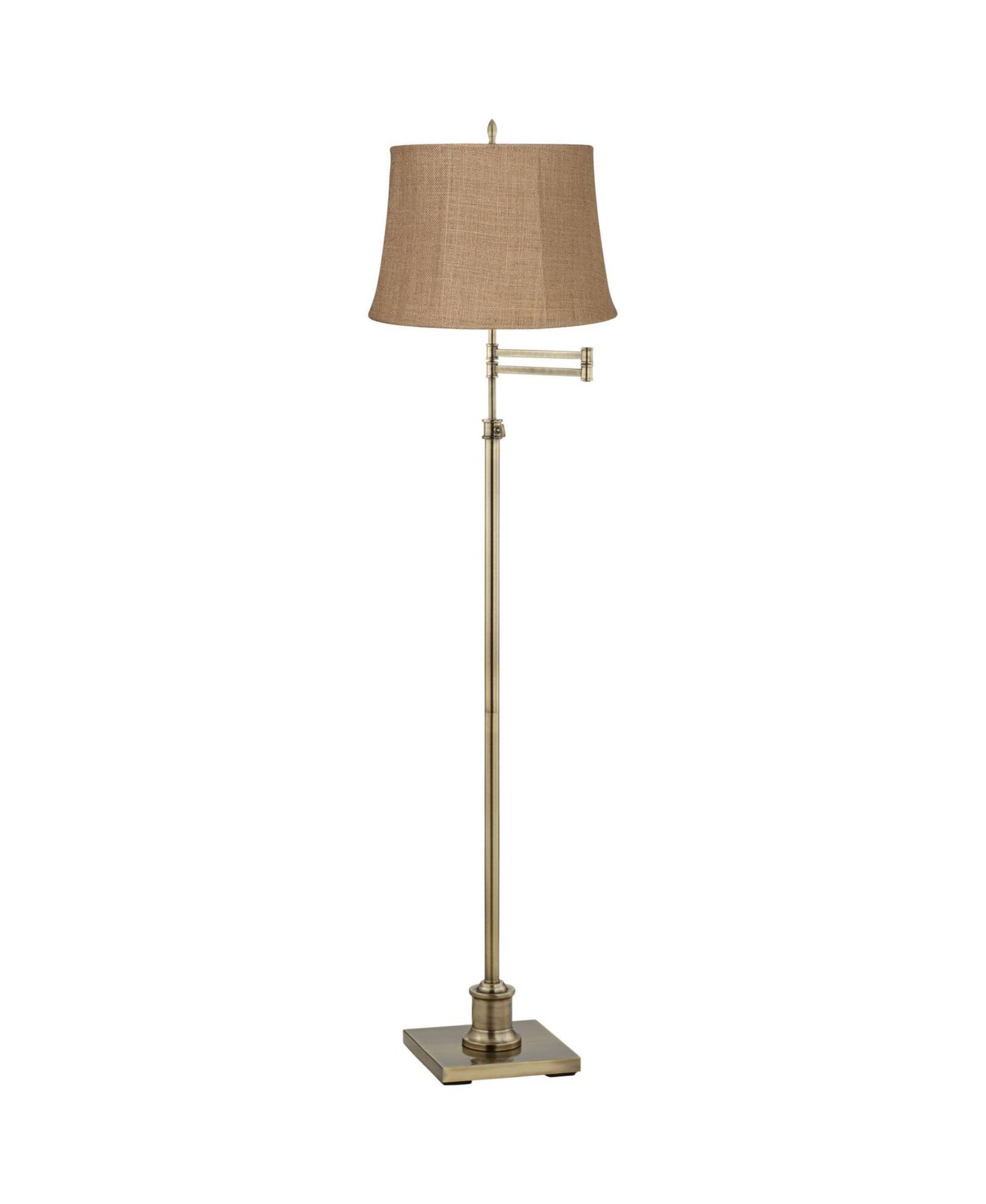 Напольный торшер 360 Lighting Swing Arm с регулируемой высотой 70" Antique Brass Burlap Fabric Drum Shade для гостиной, чтения или спальни