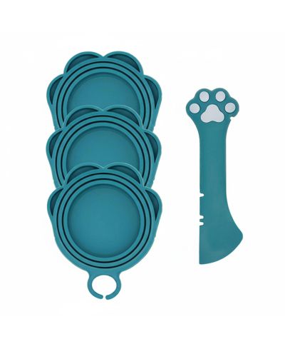 ARONKL 3 Pet Food Can Lids and 1 Spoon Silicone Universal Airtight Reusable Pet Can Opener Spatula