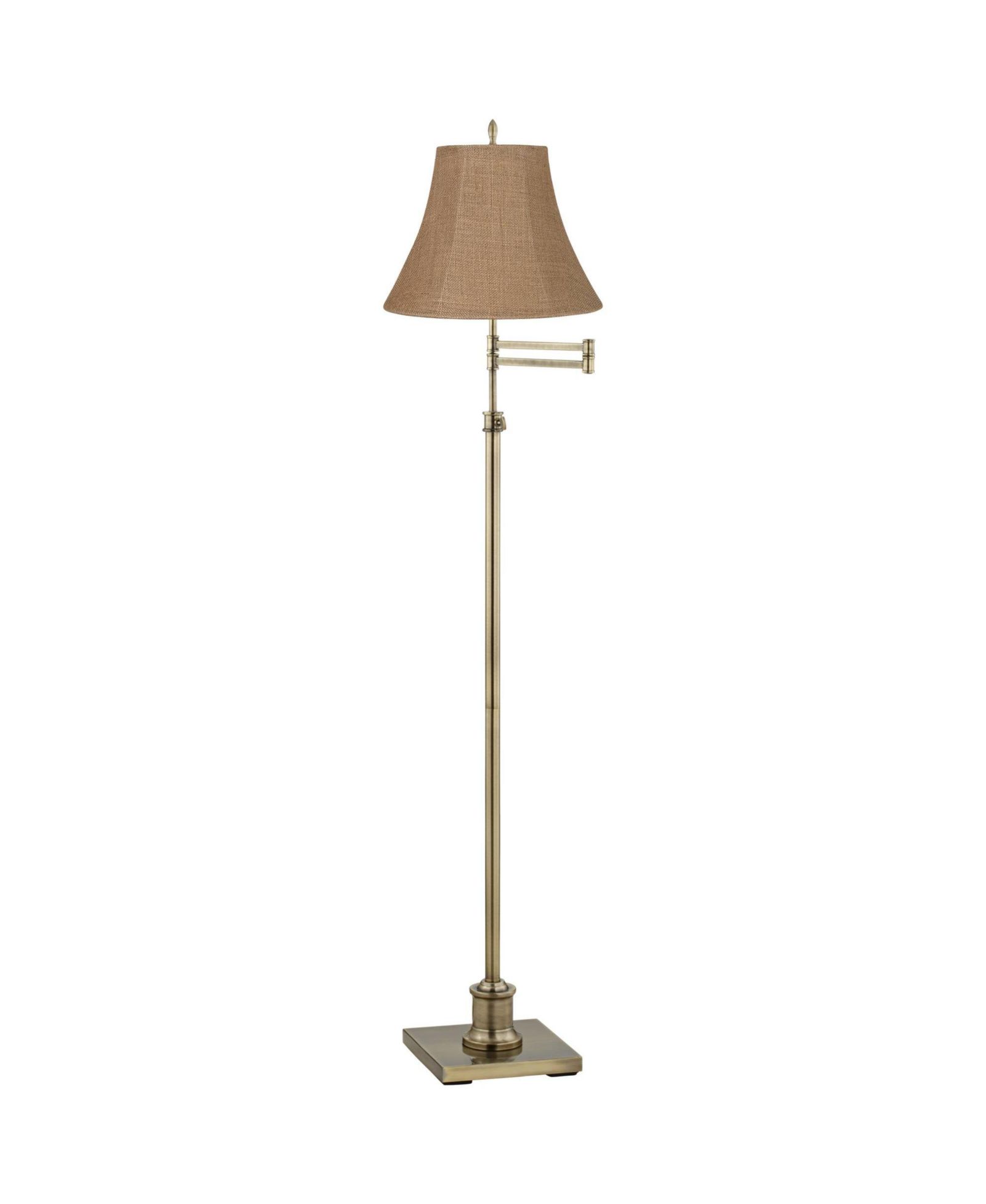 360 Lighting Traditional Swing Arm Floor Lamp Adjustable Height 70" Tall Antique Brass Burlap Fabric Bell Shade Living Room Bedroom