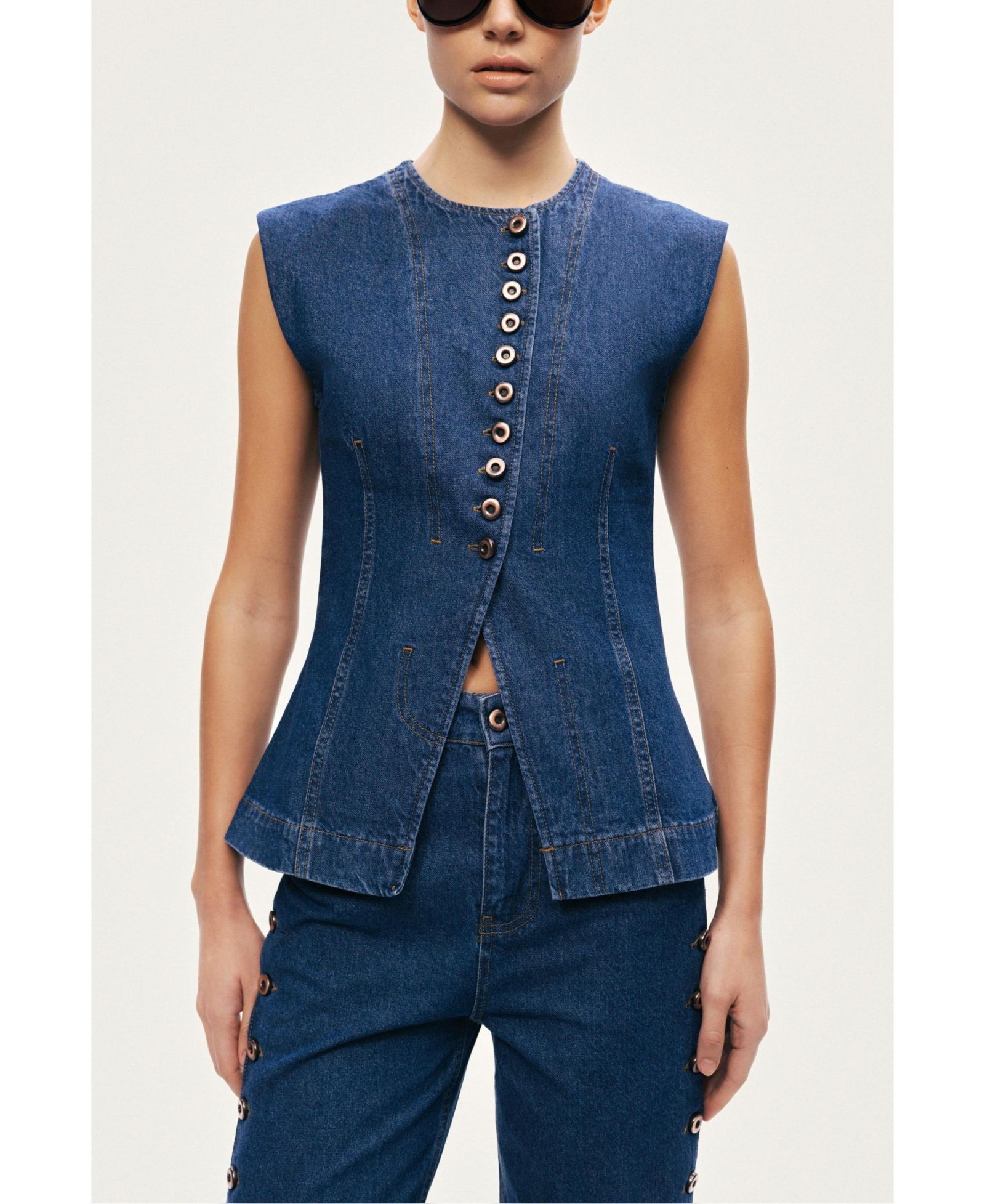 NOCTURNE Women's Button-Front Denim Vest