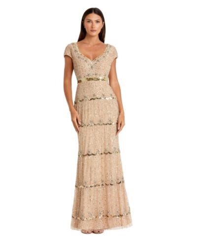 Женское вечернее платье Mac Duggal Petite с бисером и многослойной юбкой