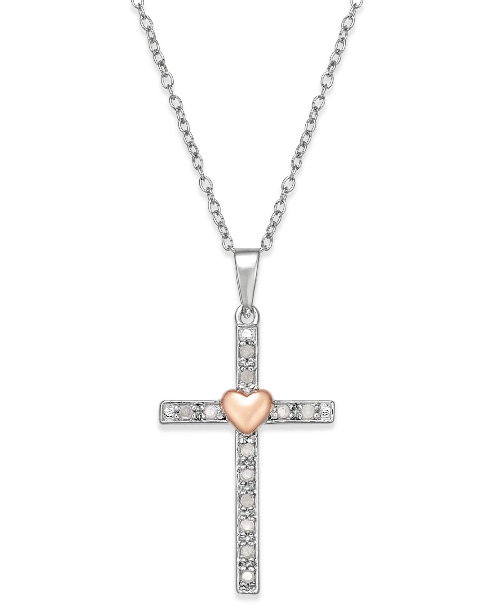 Ожерелье-подвеска Diamond Two-Tone Cross Pendant (1/10 ct. t.w.) в Sterling Silver с акцентом 18k Rose Gold-Plated Sterling Silver