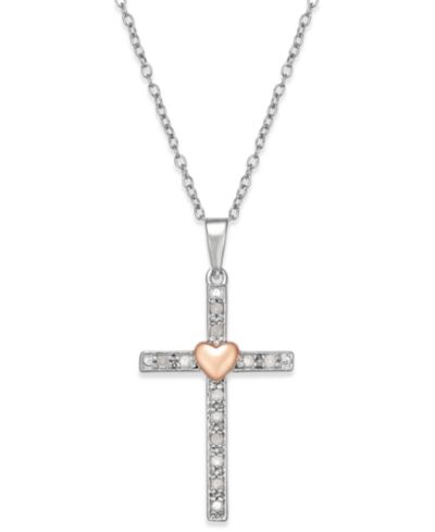 Ожерелье-подвеска Diamond Two-Tone Cross Pendant (1/10 ct. t.w.) в Sterling Silver с акцентом 18k Rose Gold-Plated Sterling Silver