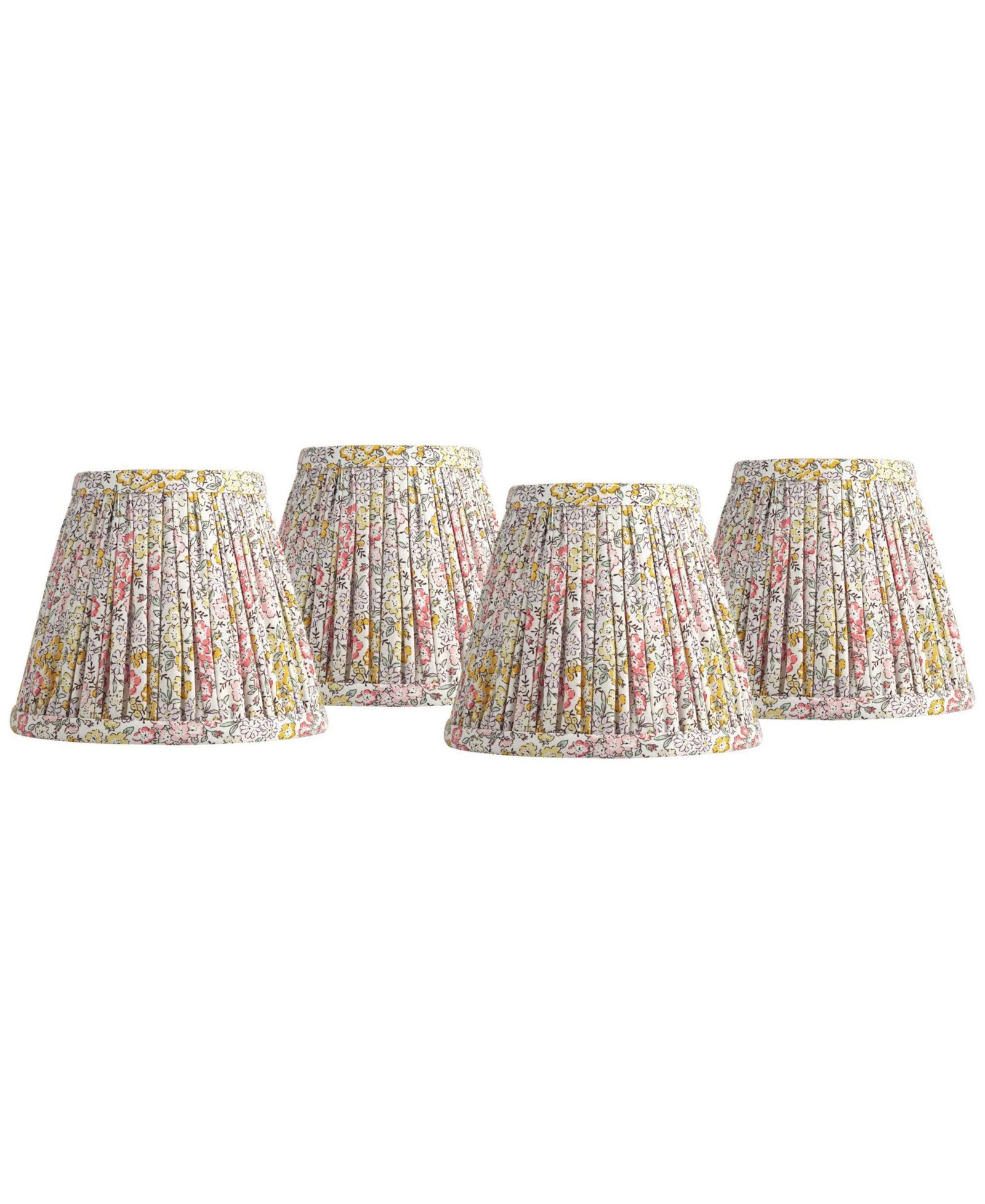 Springcrest Nelle 3 1/2" Top x 6" Bottom x 5" High x 5" Slant Print Lamp Shade Replacement Set of 4 Yellow Peach Pleated Clip On Candelabra