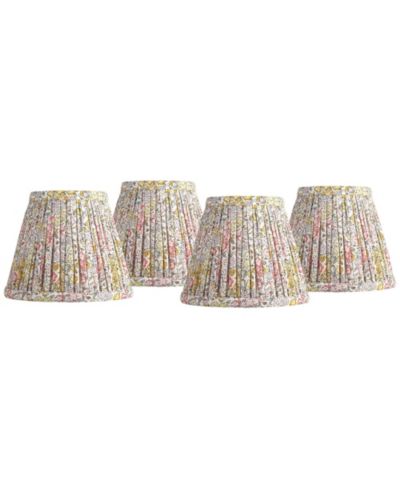 Springcrest Nelle 3 1/2" Top x 6" Bottom x 5" High x 5" Slant Print Lamp Shade Replacement Set of 4 Yellow Peach Pleated Clip On Candelabra