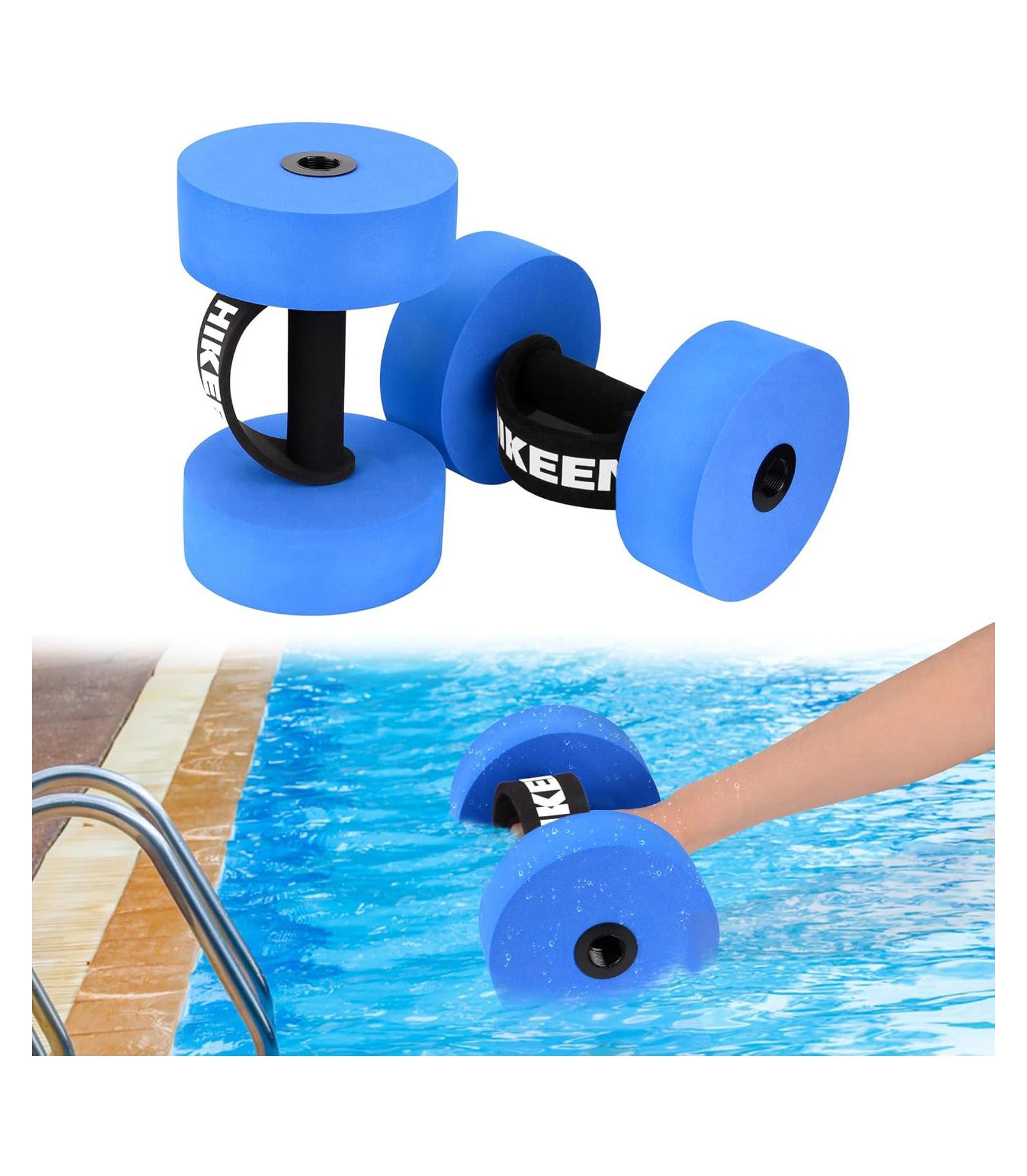 Hikeen Aquatic Exercise Dumbbells Water Dumbbell Pool Resistance Fitness Barbells with 4 High-Density EVA Foam Pool Weights Dumbbells