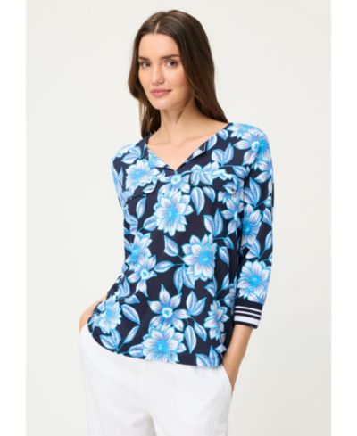 Olsen Women's Split Neck Floral T-Shirt
