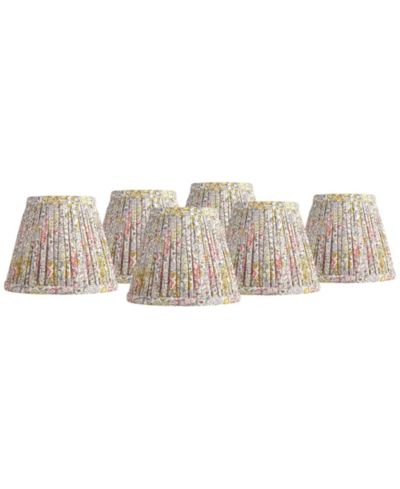 Springcrest Nelle 3 1/2" Top x 6" Bottom x 5" High x 5" Slant Print Lamp Shade Replacement Set of 6 Peach Pleated Clip On Candelabra