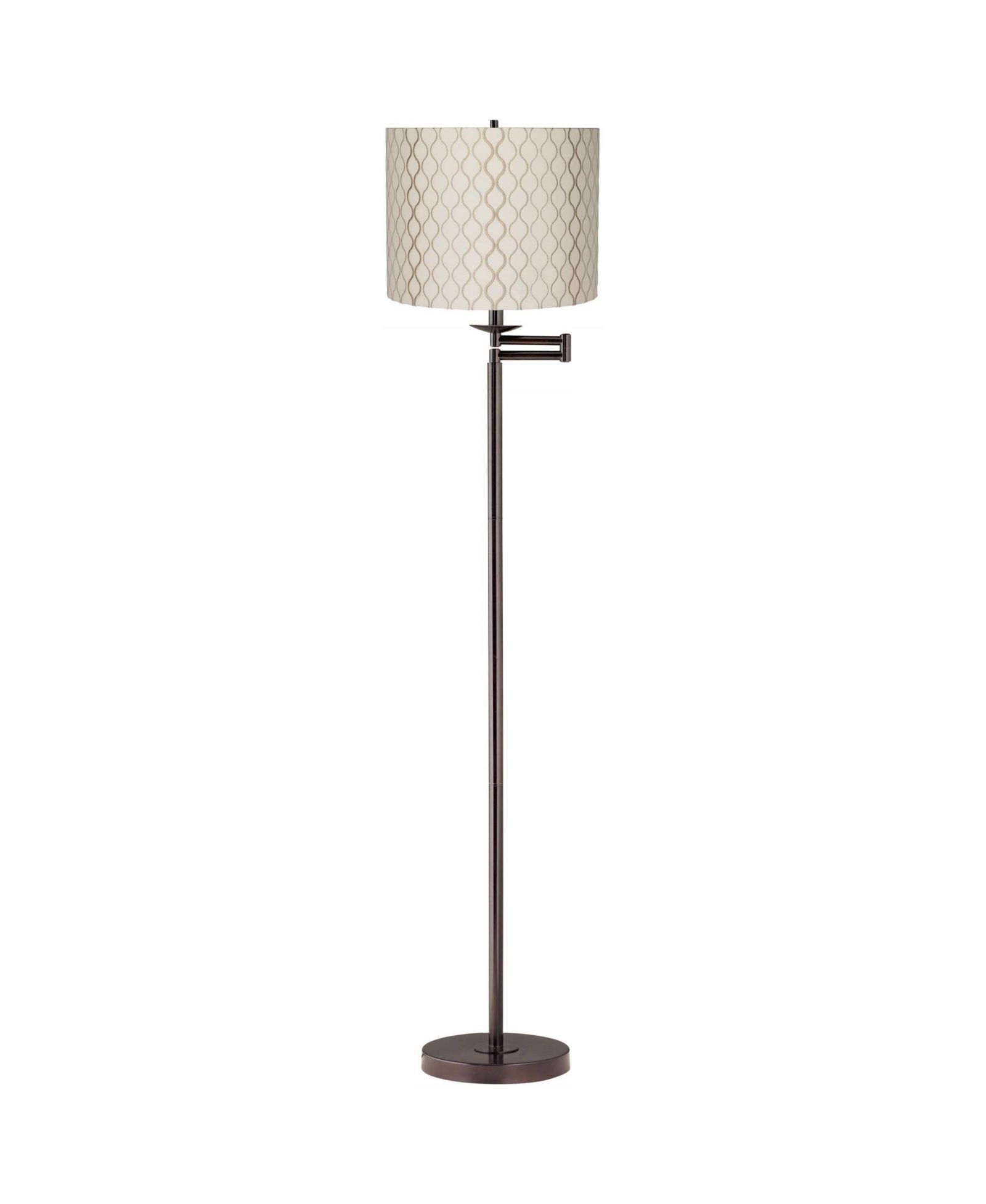 Regency Hill Swing Arm Floor Lamp 60.5" Tall Bronze Embroidered Hourglass Off White Fabric Drum Shade for Living Room Reading Bedroom