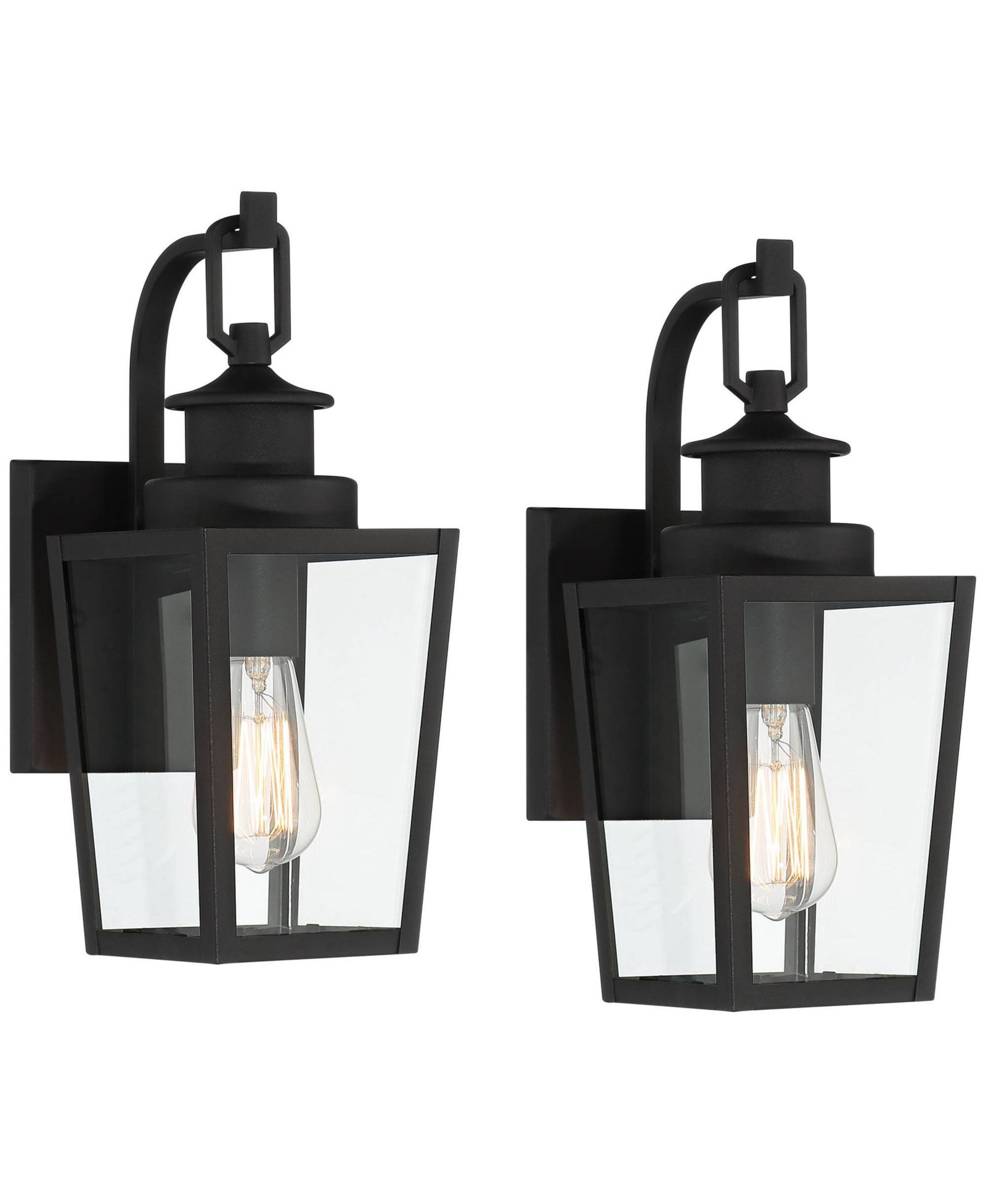 Possini Euro Design Ackerly Modern Outdoor Wall Light Fixtures Set of 2 Textured Lantern Frame 14" Clear Glass for Post Exterior