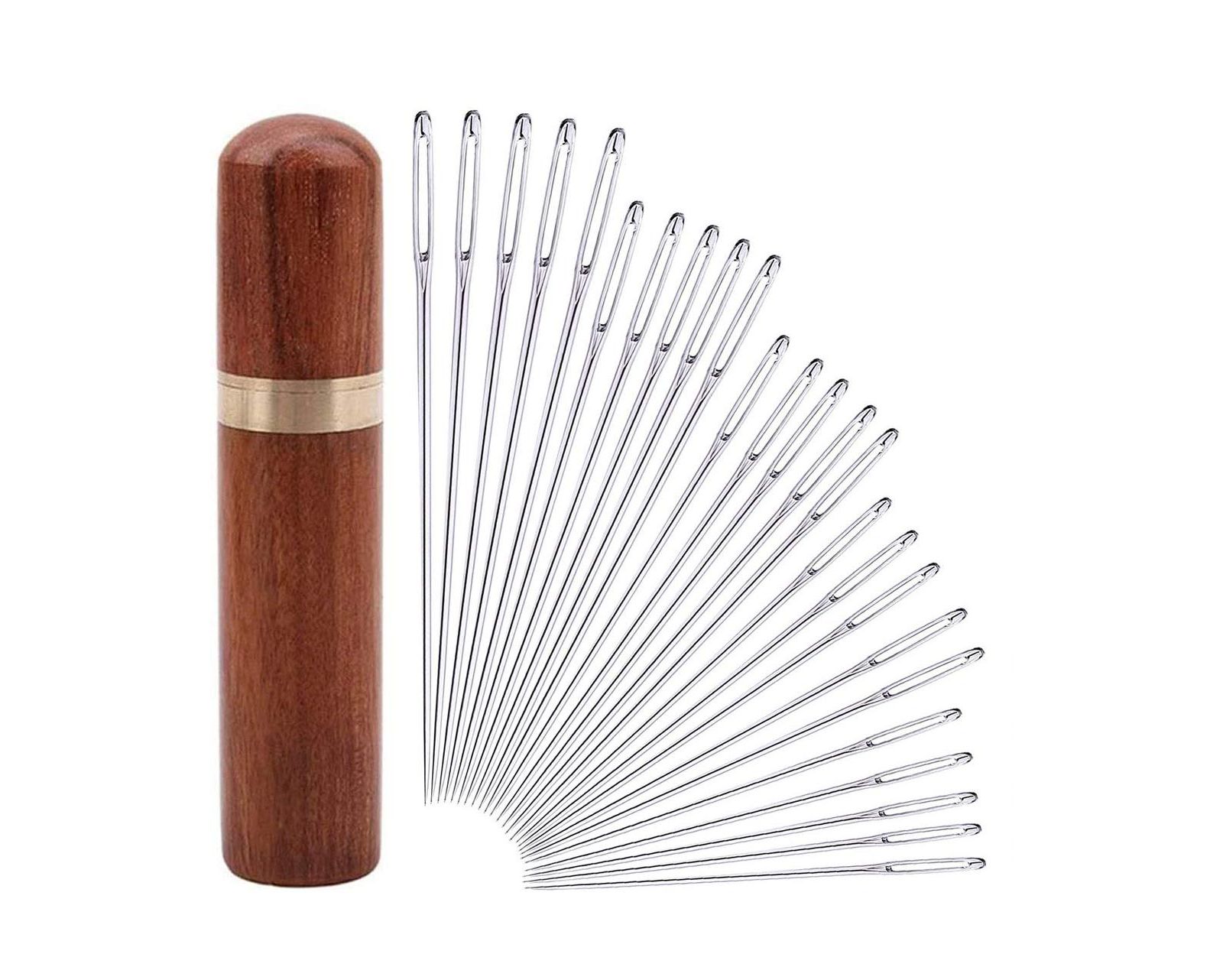 GNUADZ 25pcs Hand Sewing Big Eye Needles Solid Wood Case