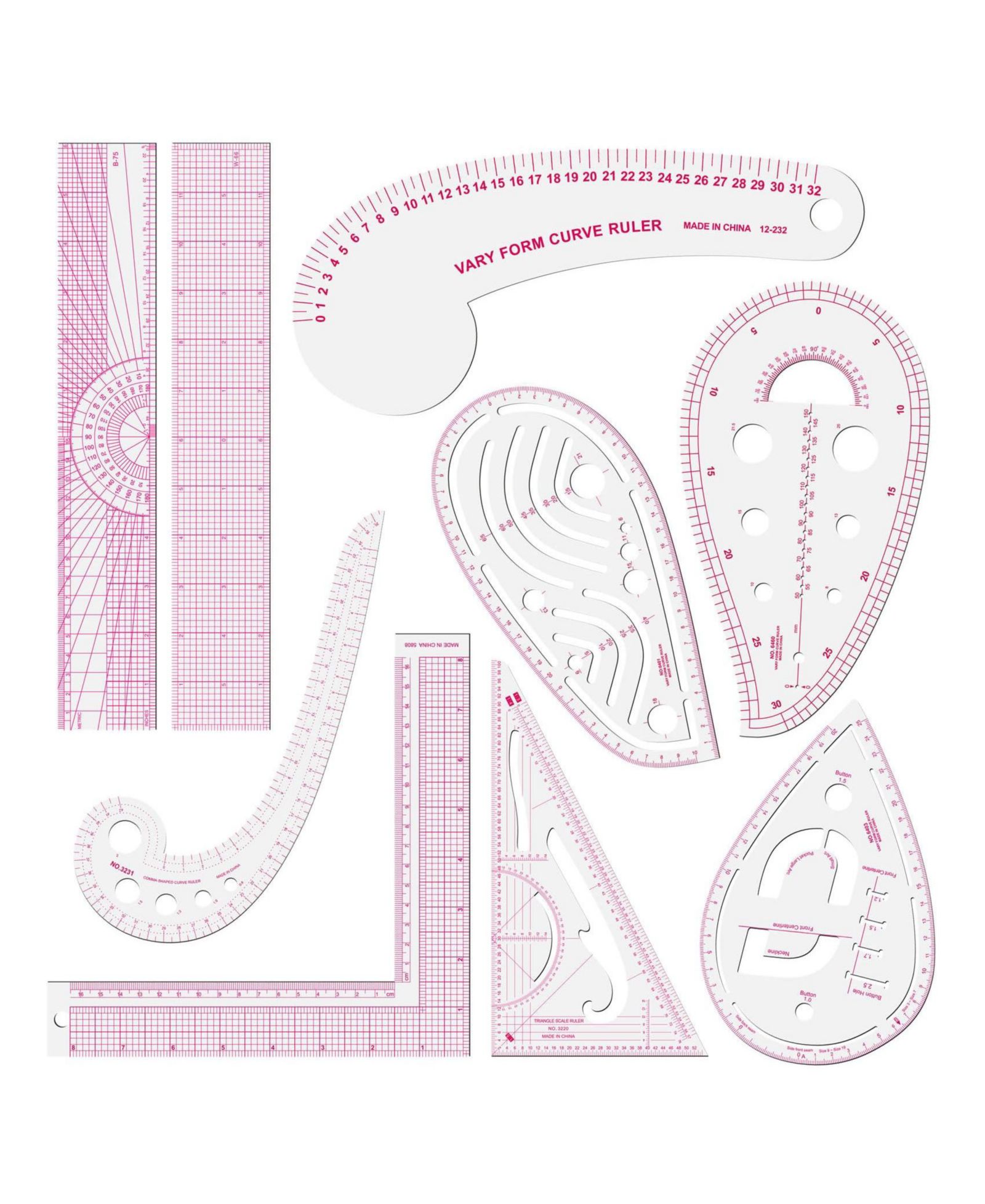 GNUADZ Fashion Clear Metric Sewing Ruler Set Pattern Rulers For Beginners Tailors Designers Quilting Embroidery Cross Crochet Knitting 9pcs