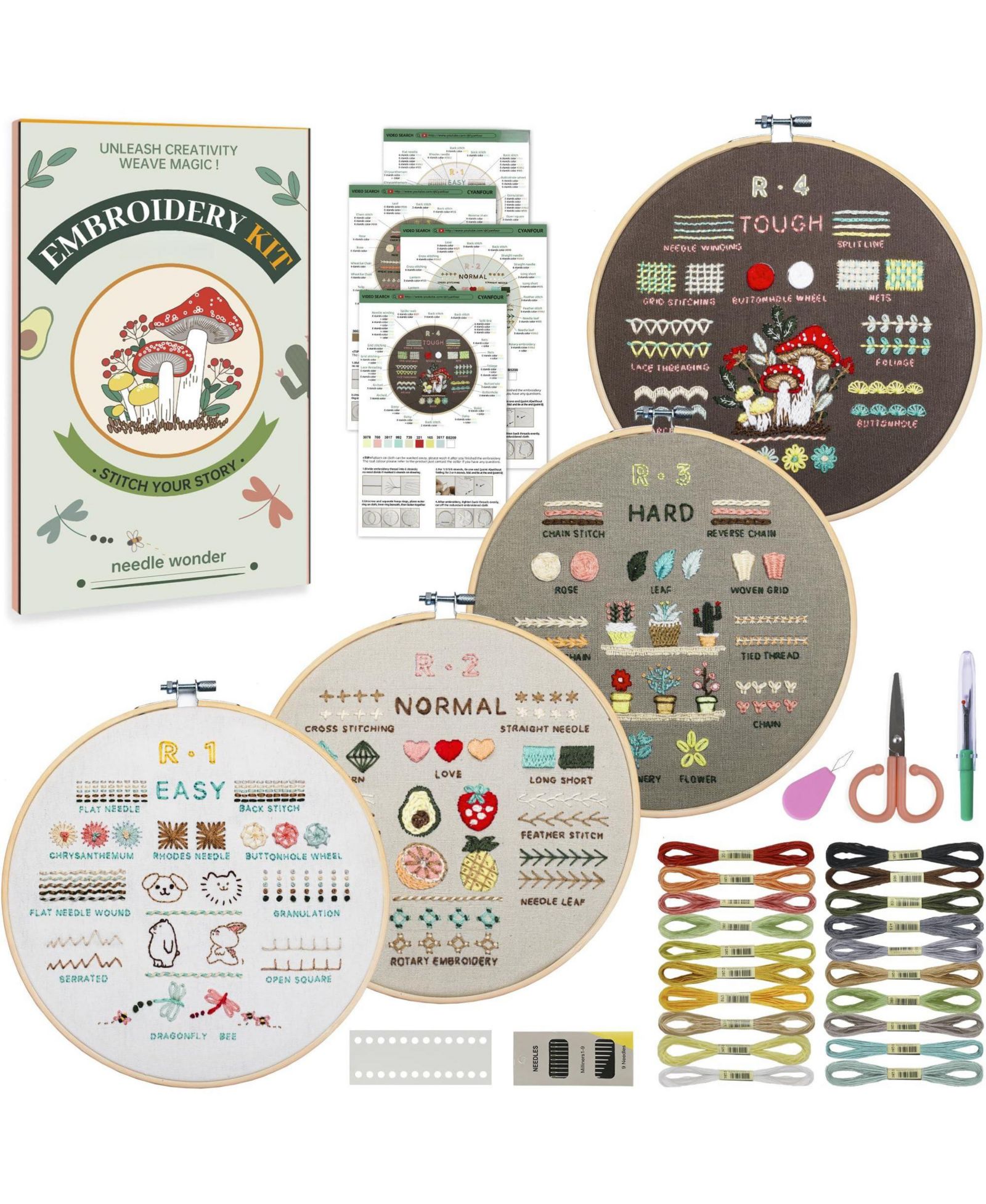 GNUADZ Набор для вышивания GNUADZ Embroidery Kit Beginners 38 Stitches