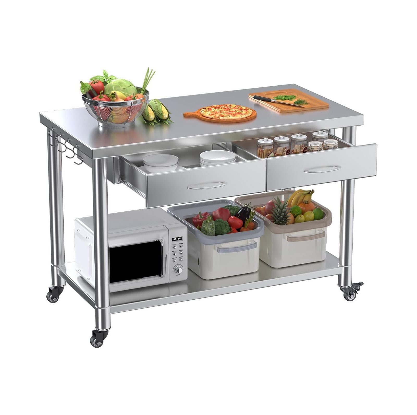 AECOJOY Stainless Steel Work Table with Drawers, Prep Table for Commercial Kitchen