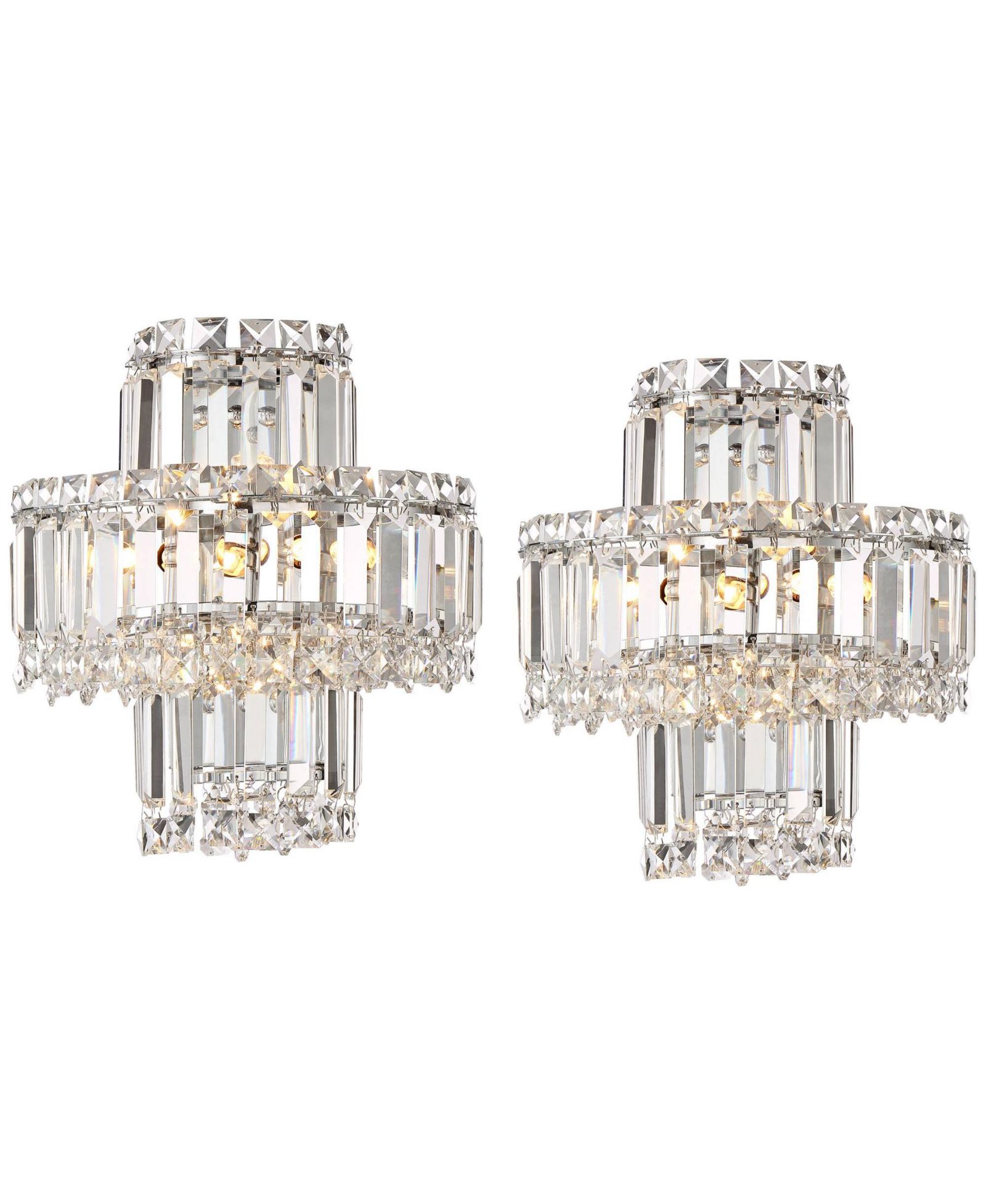 Vienna Full Spectrum Magnificence Modern Wall Light Sconces Set of 2 Chrome Hardwire 4-Light LED Fixture Clear Crystal for Bedroom and Bathroom