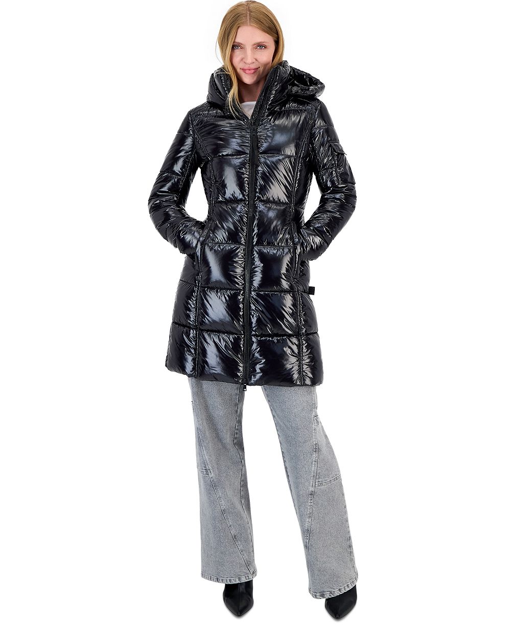 S13 Women's Hooded Thumbhole-Cuff Shine Puffer Coat