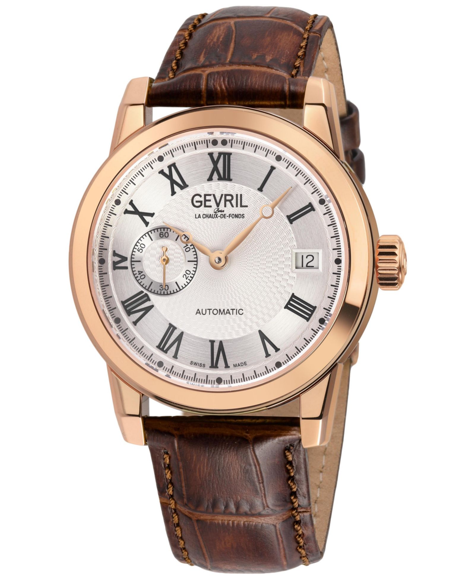 Gevril Men's Madison Swiss Automatic Italian Leather Strap Watch
