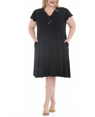 White Mark Plus Size V-Neck Tie-Front Shift Dress