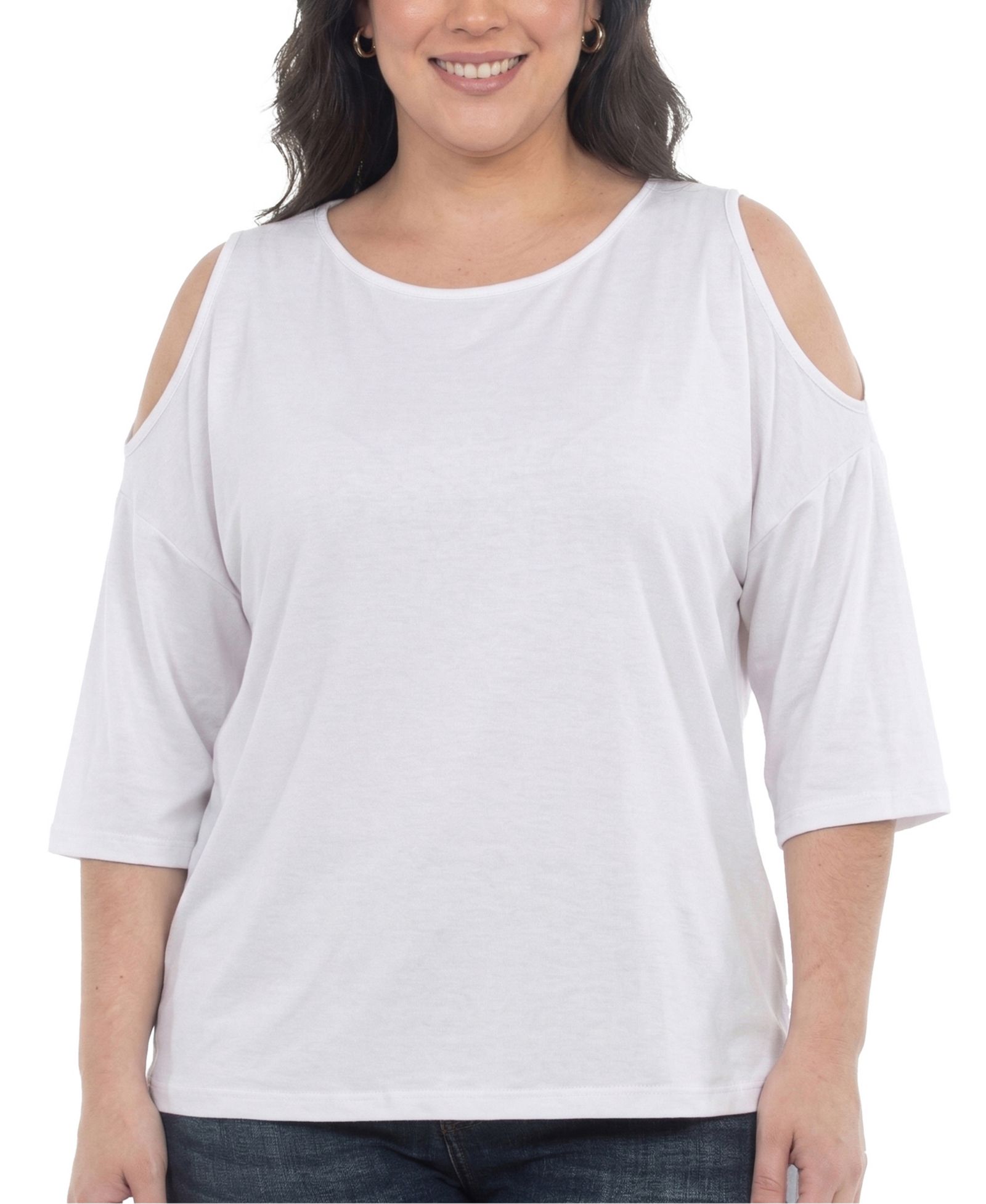 White Mark Plus Size Casual Cold Shoulder Pullover Top