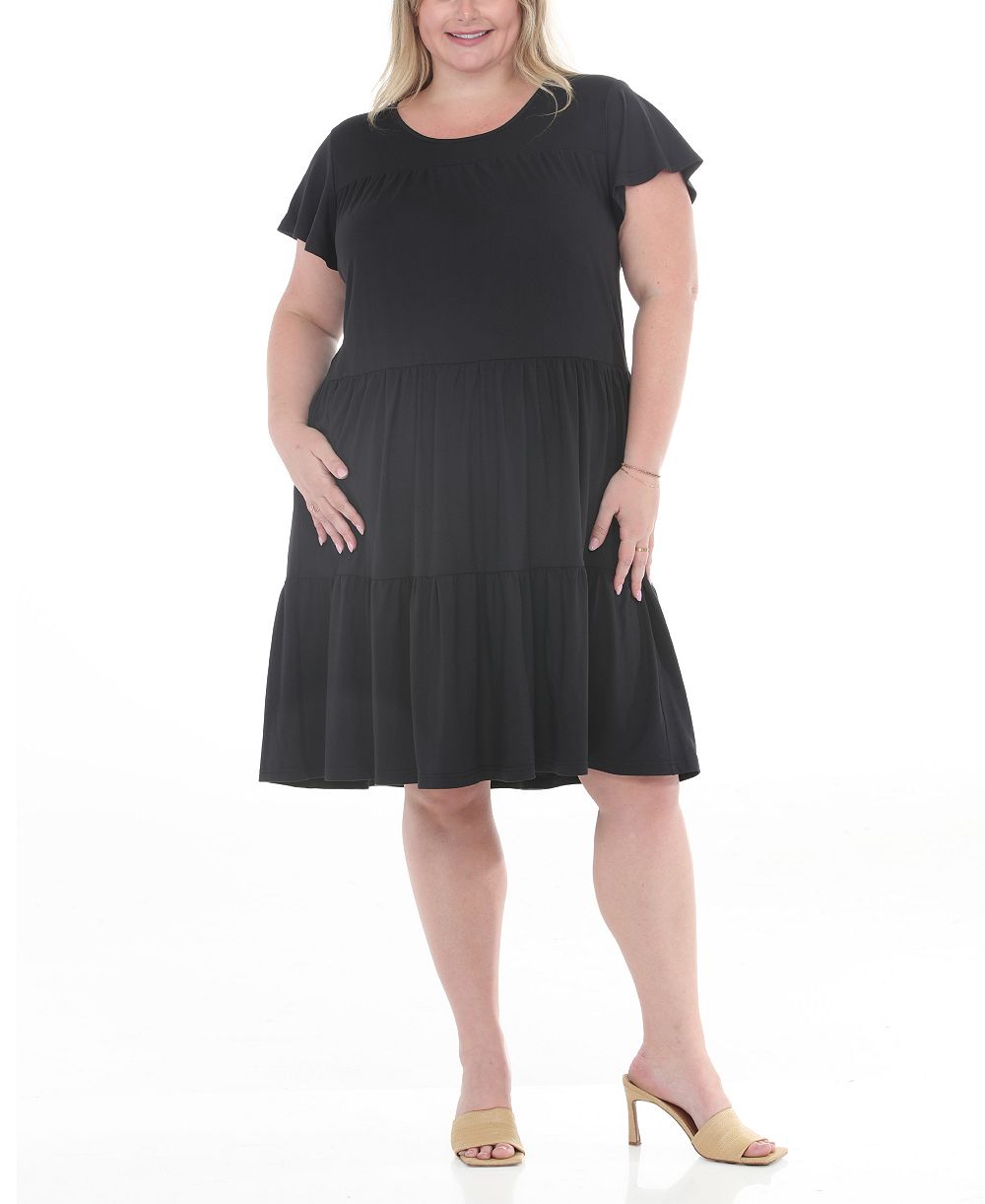 White Mark Plus Size Flutter-Sleeve Ruffle Tiered Dress