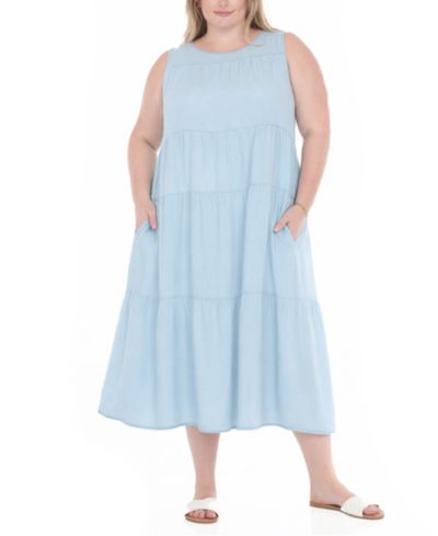 White Mark Plus Size Sleeveless Tiered Swing Midi Dress