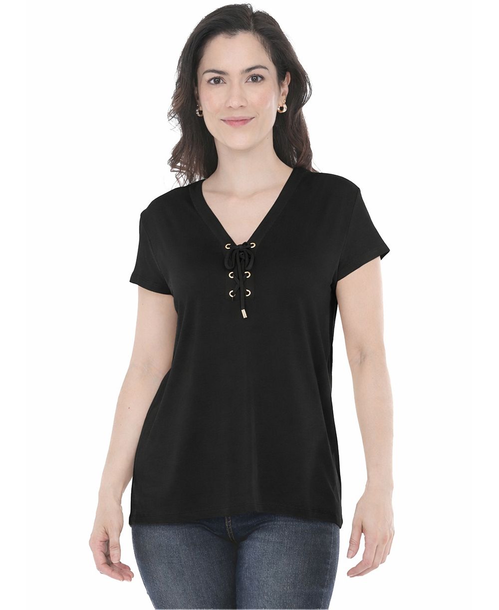 White Mark Women's V-Neck Front Tie Pullover Top