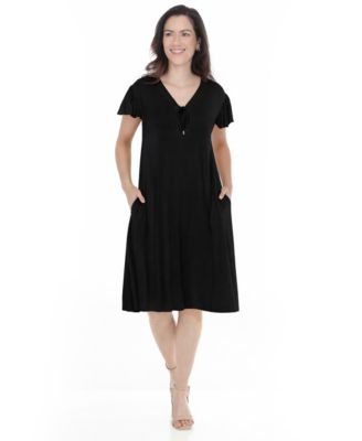 White Mark Women's V-Neck Tie-Front Flutter-Sleeve Shift Dress