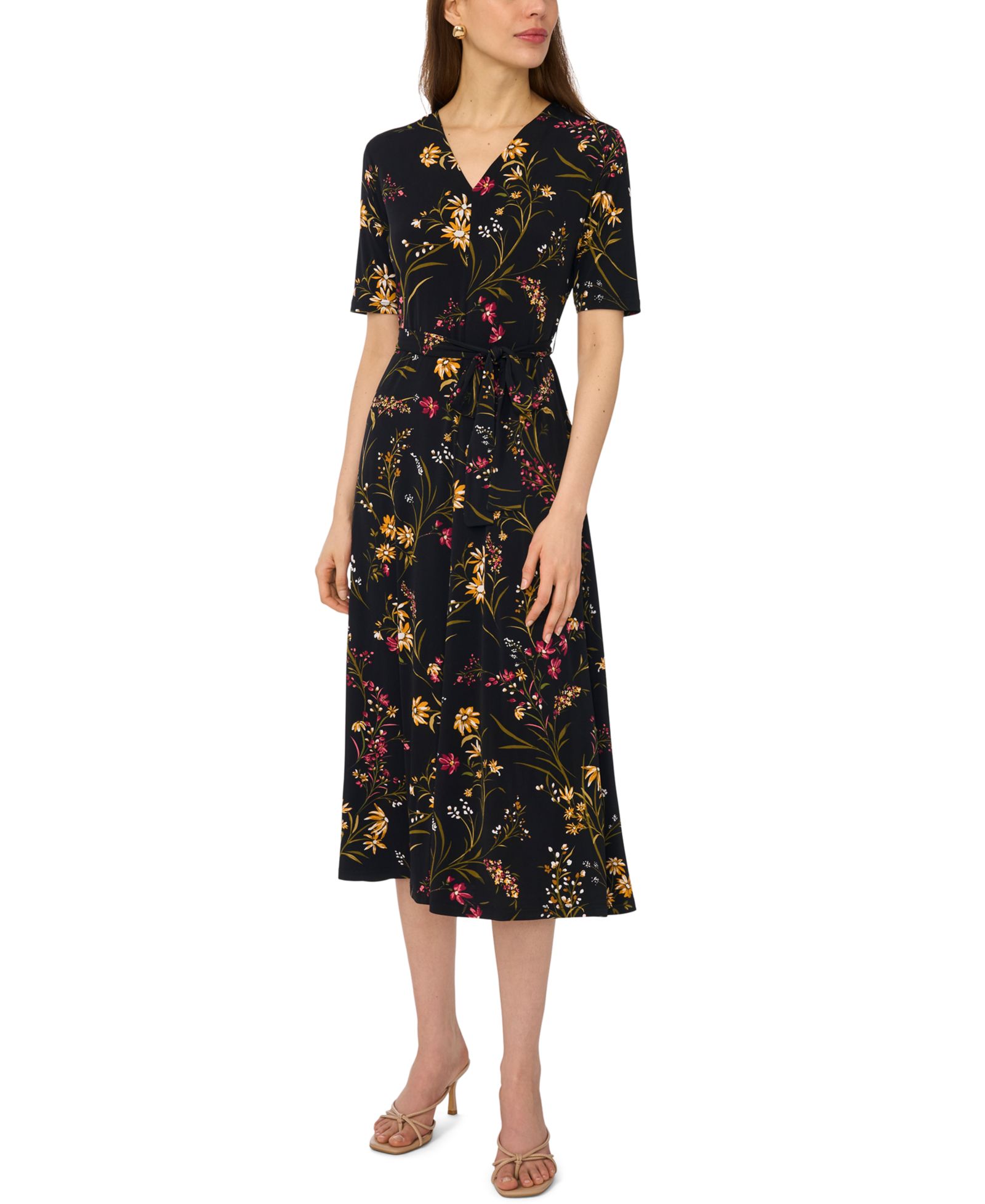 MSK Women's V-Neck Midi Dress